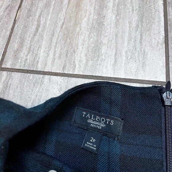 Talbots Dress 2P Blue Green Plaid Stretch Wool Sleeveless Christmas Floral Lace - Picture 4 of 6